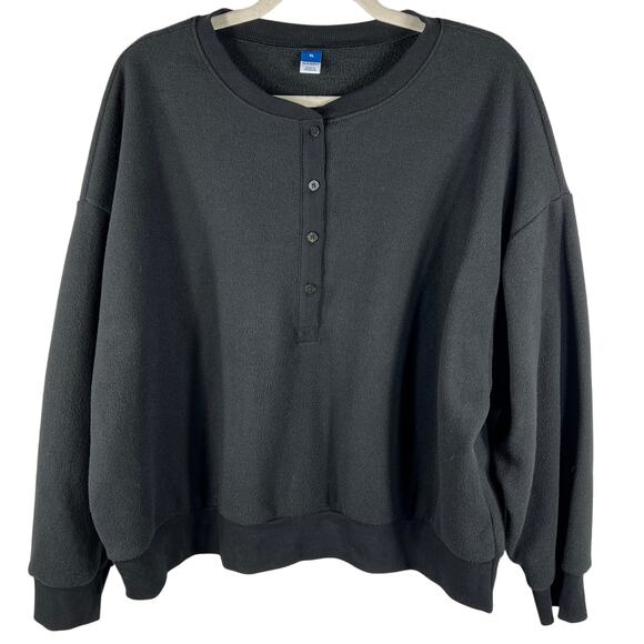 Old Navy Oversized Micro-Fleece Henley 1/4 Snap Sweatshirt Women's XL Black Soft - Picture 1 of 8